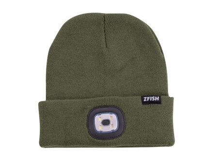 Muts / Beanie Groen + LED verlichting Voorkant