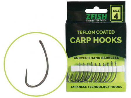 Teflon Karperhaken Curved Shank Barbless 10 st.