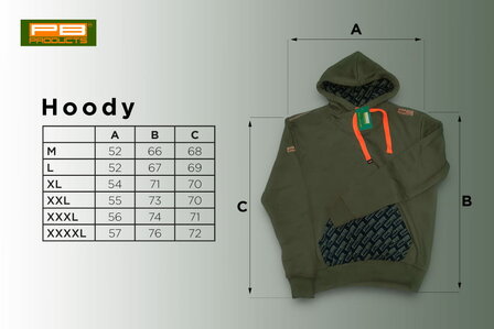 Karper Hoodie Donkergroen (PB Products) Maat tabel
