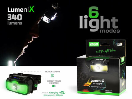 Z-Fish Oplaadbare Hoofdlamp Lumenix 340 lumen + Opberghoes