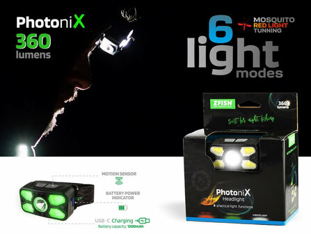 Z-Fish Oplaadbare Hoofdlamp Photonix 360 lumen + Opberghoes