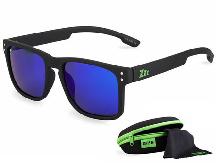 Gepolariseerde Zonnebril Solara Zwart / Blauw glas + Brillendoos