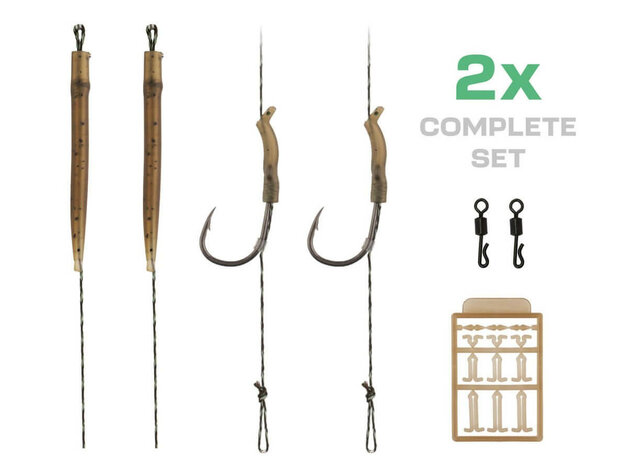 Karper Onderlijnen Wide Gape Set 2 st. + Swivels + Boilie Extension Stoppers