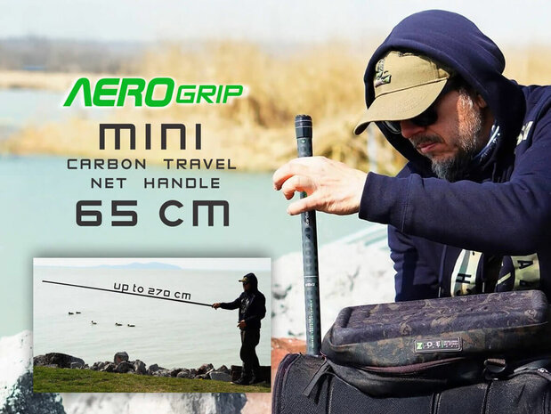 Aero Grip Carbon Telescopische Mini Schepnetsteel 2,70 meter (transportlengte 65 cm)