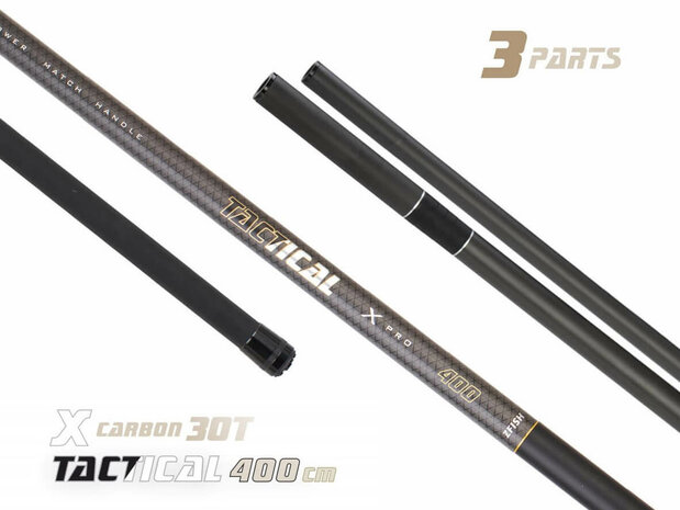 Carbon Lange Schepnetsteel 4 meter Tactical (3 delen)